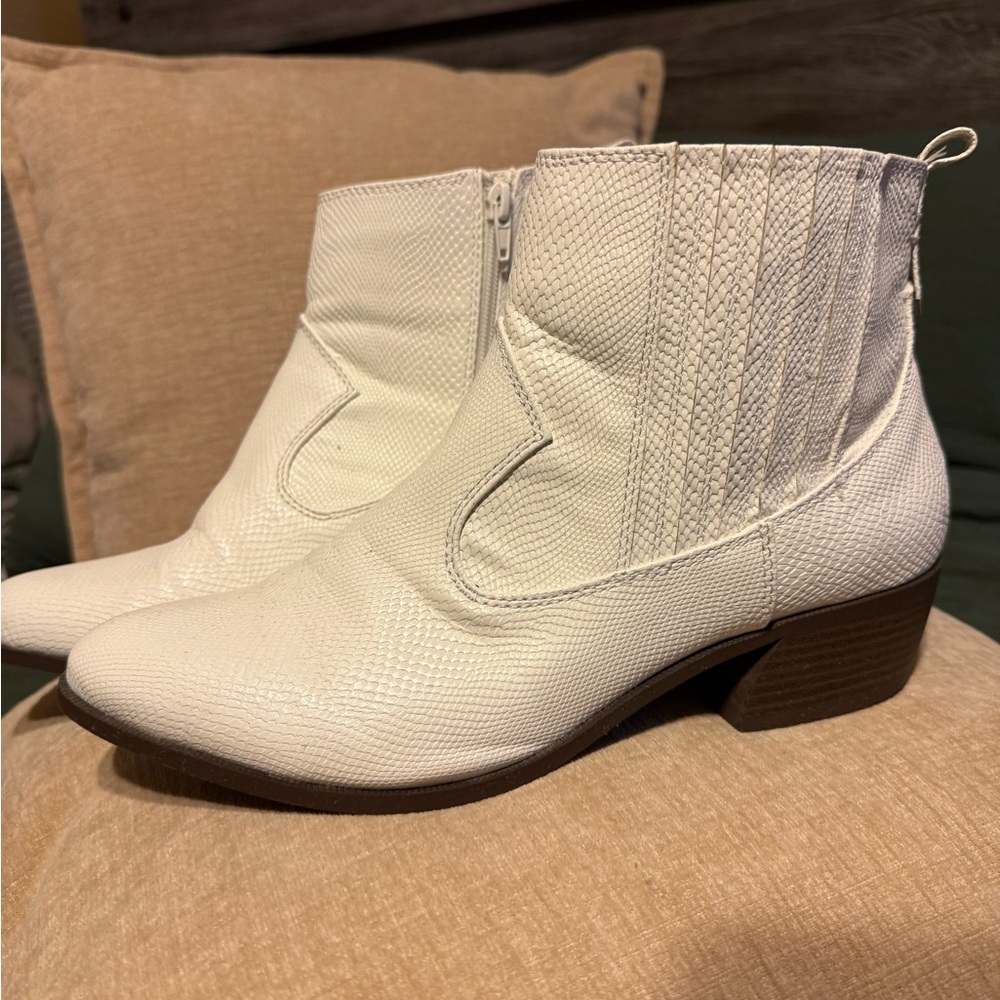 White Textured Ankle Boots